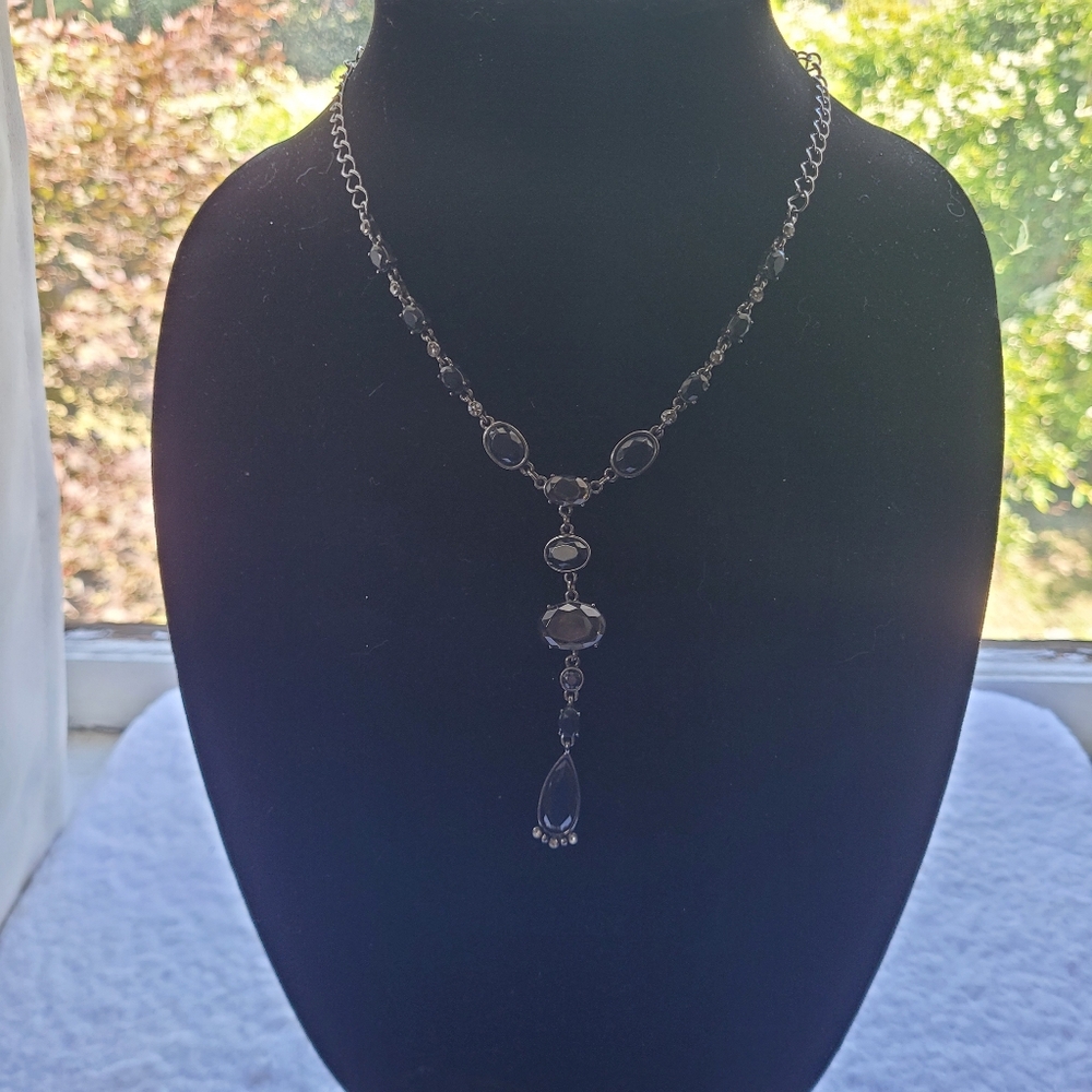 Silvertone Black Gray Crystal Necklace - Picture 5 of 5
